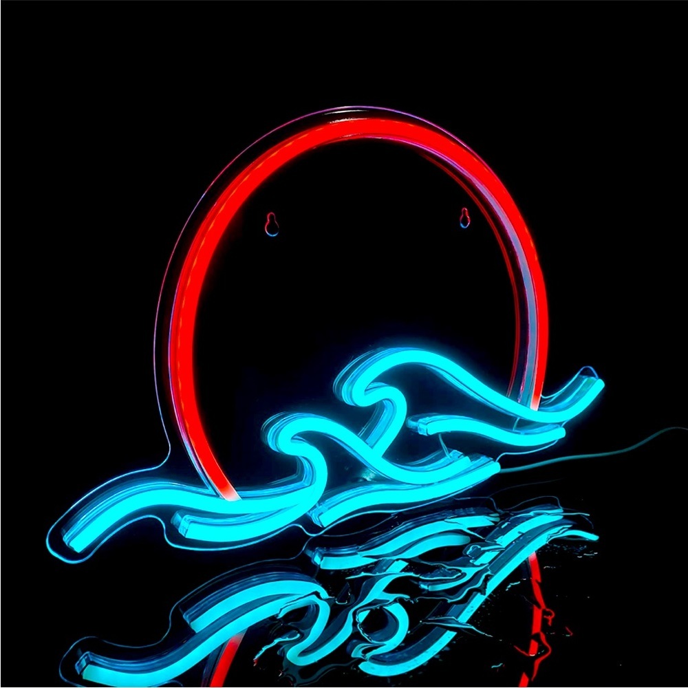 Neon Ocean Wave Sunset Blue Red Light Bedroom Outdoor Indoor Japanese RetroDecor - Picture 2 of 6